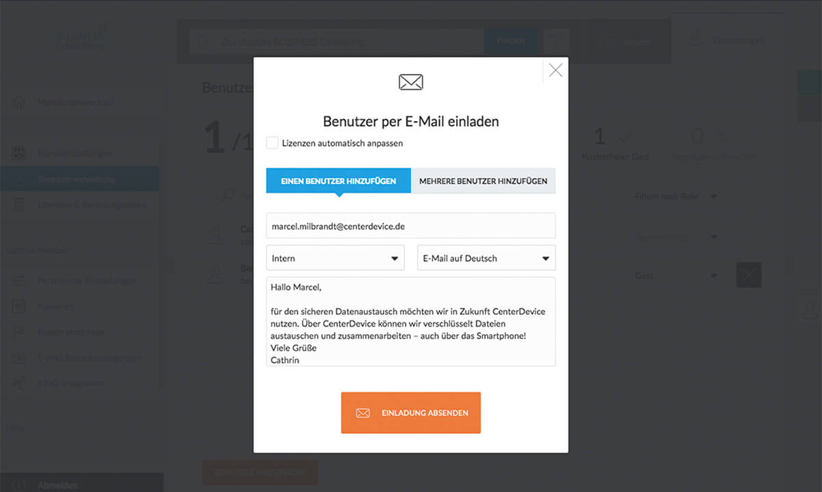 Nutzer einladen über E-Mail