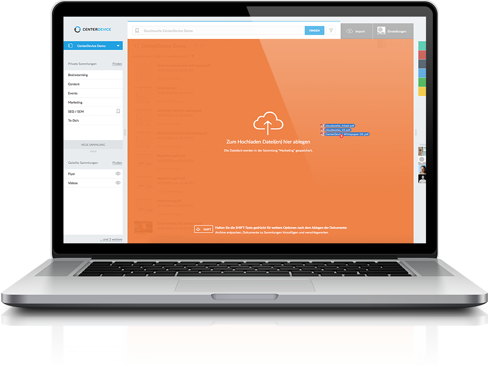 CenterDevice Dateiupload DMS Cloud Dropbox Alternative