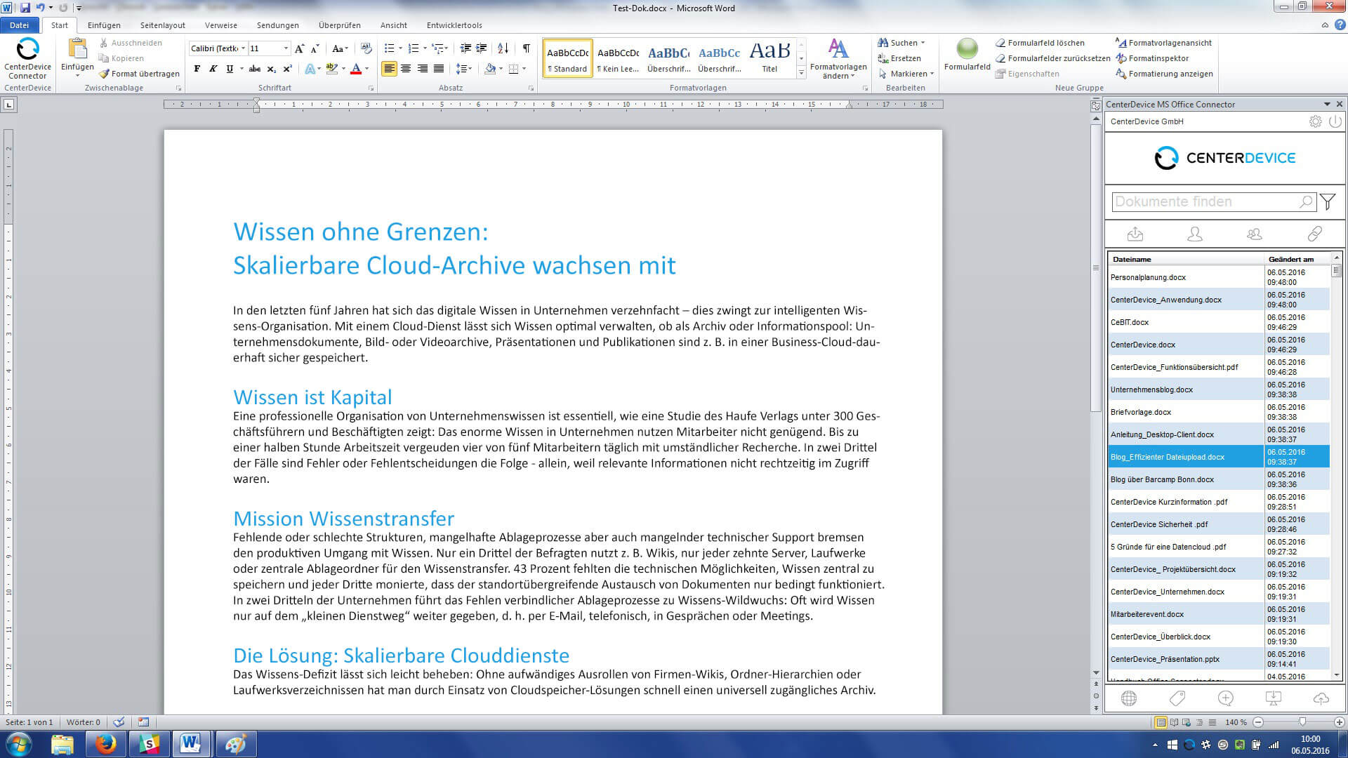 CenterDevice Connector für MS Word Wissensmanagement im Unternehmen