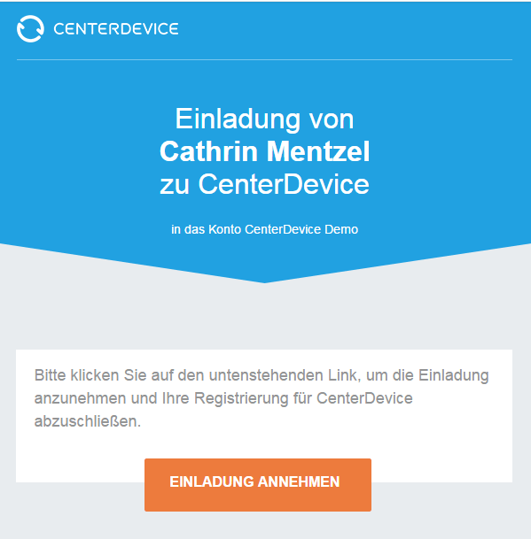 CenterDevice-Einladung annehmen