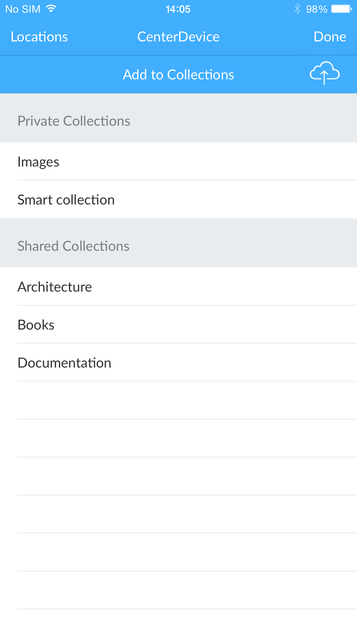 CenterDevice collections screen