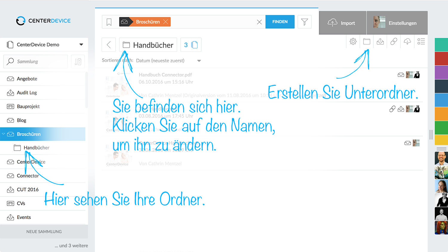 Eine kurze Übersicht der Ordner in CenterDevice