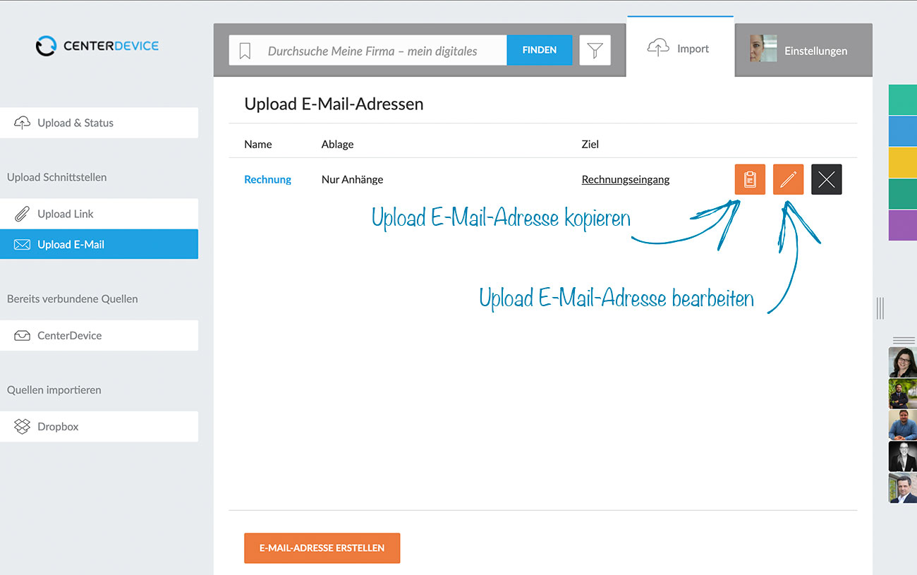 Upload-E-Mail-Adressen verwalten