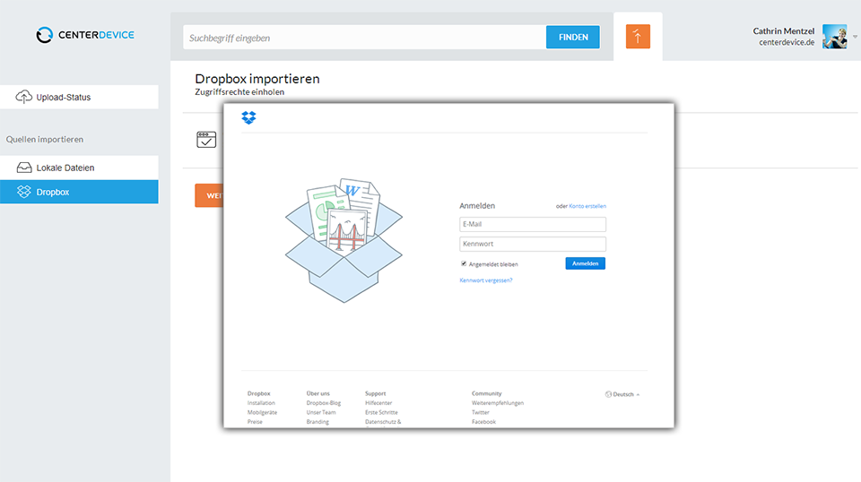 Dropbox Import Ordner Import CenterDevice