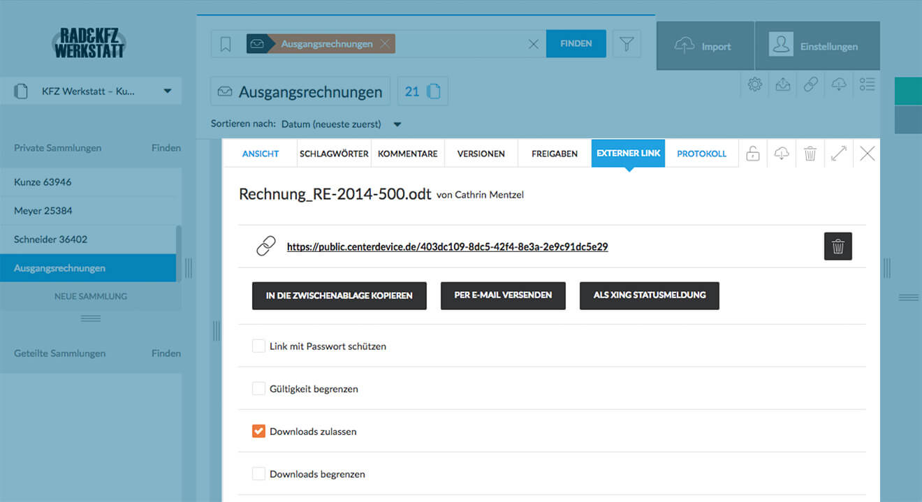 Externer Link auf Datei in CenterDevice