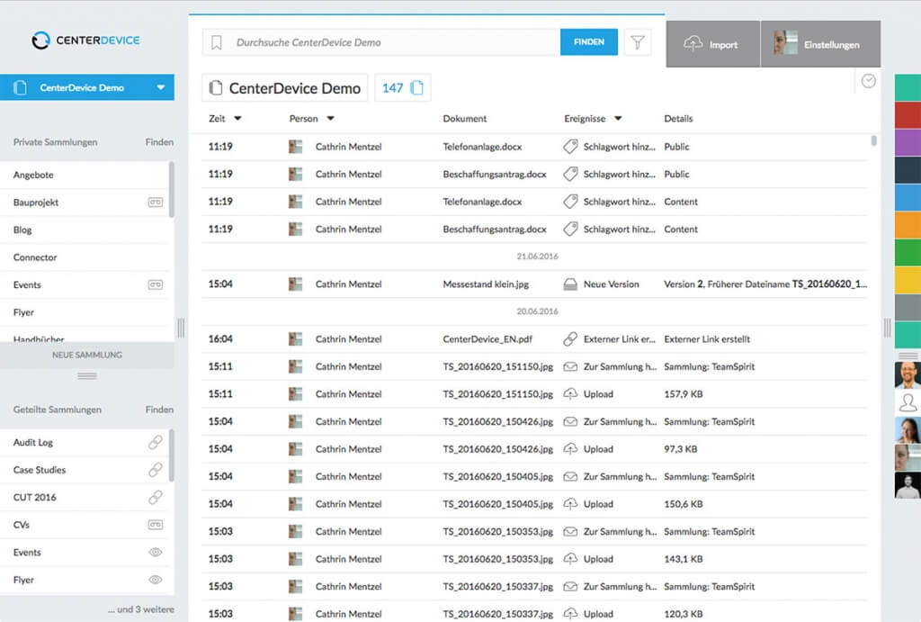 protokoll aller dateien centerdevice